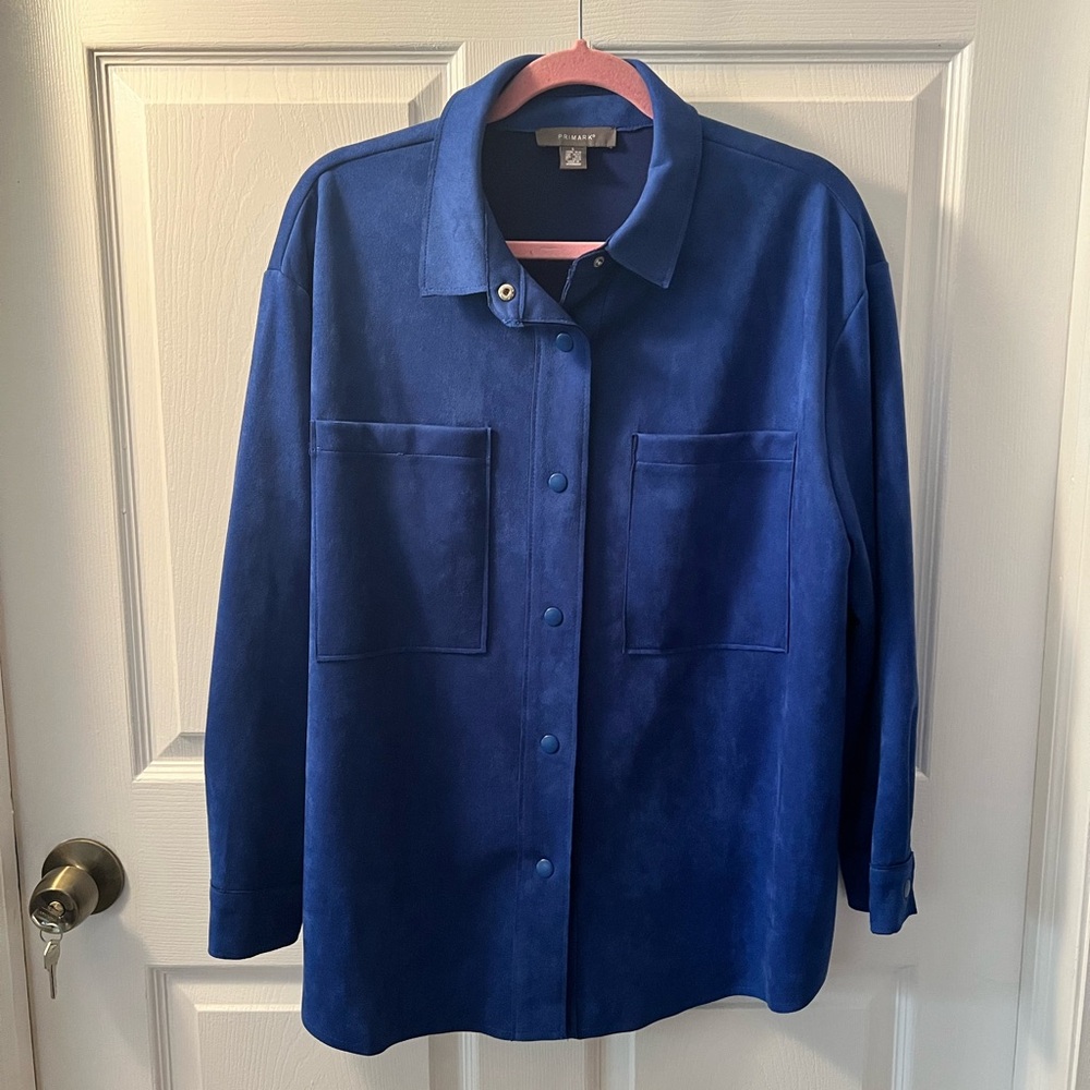 Royal Blue Faux Suede Button Down Shirt. Primark